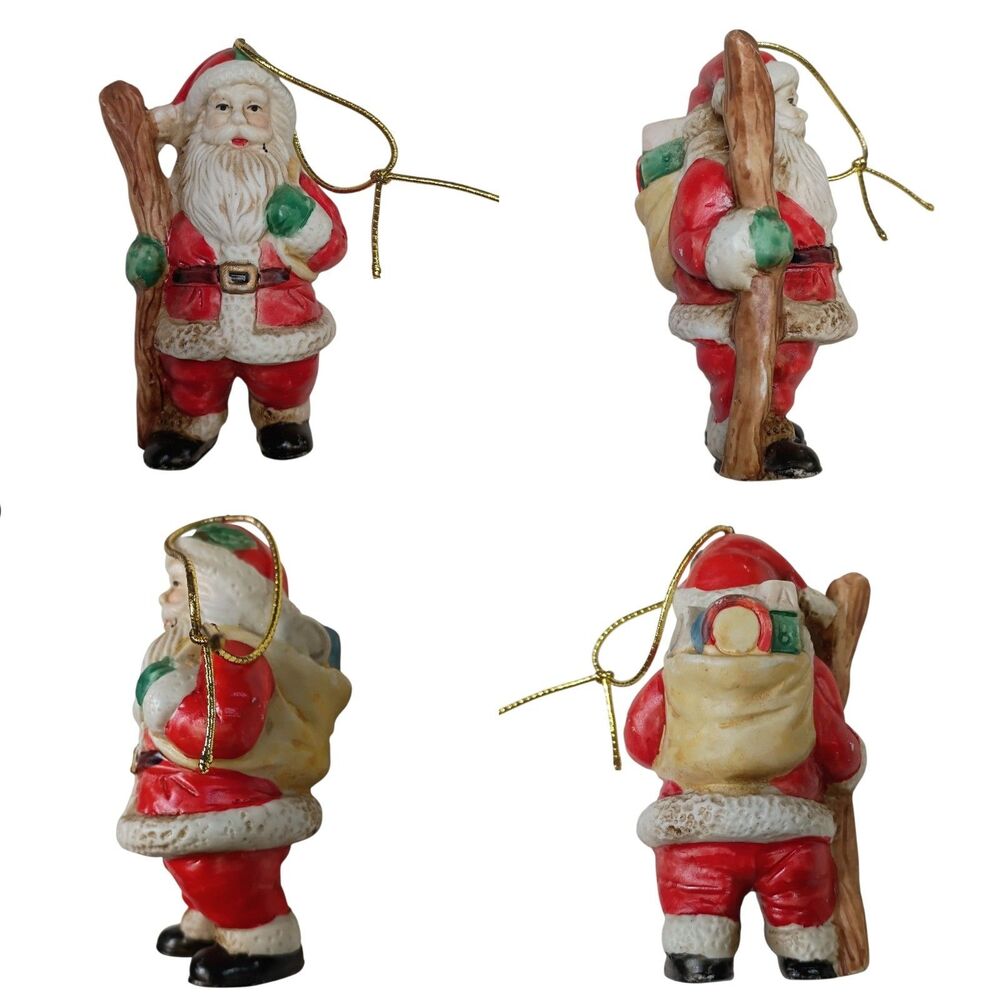 Vintage Santa Claus Christmas Tree Ornament 4" Holiday Ceramic Porcelain Cottage
